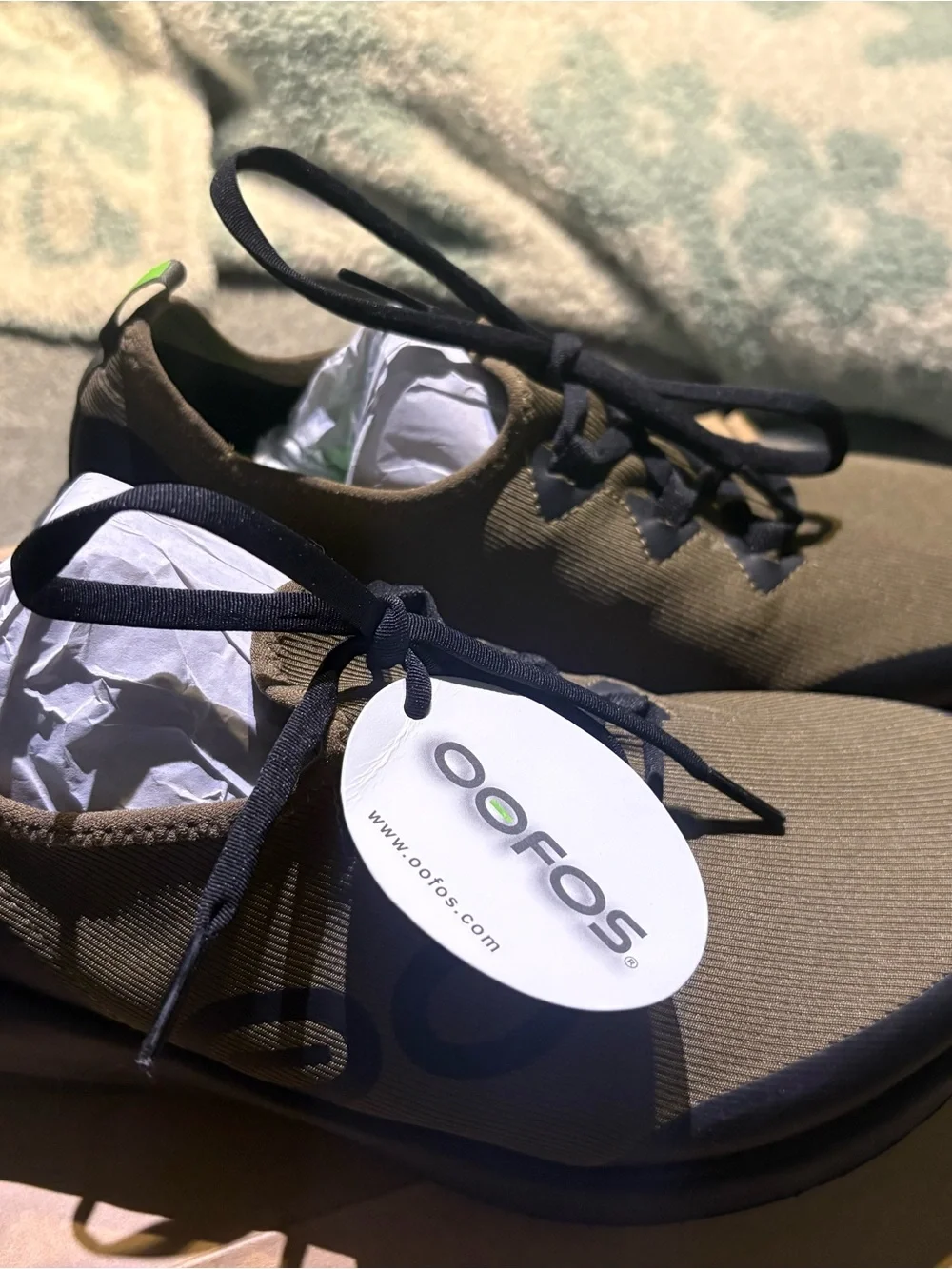 OOFOS Olive and Black Men's Lace-Up Sneakers
